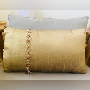 Gold Silk Decorative Pillow with Beaded Accent